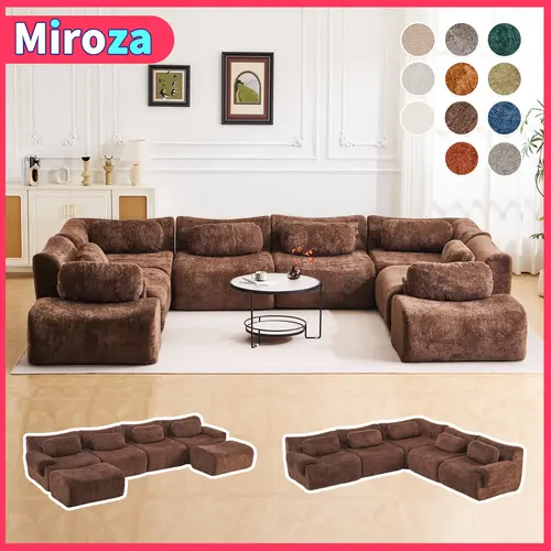 184" Luxe Wave-Shaped Modular Sectional Sofa, Premium Short-Pile Fabric Convertible Sofa Bed with Ottoman, Boneless Sleeper Couch, Multifunctional Modern Sofa for Living Rooms/Offices/Apartments/Party Venues