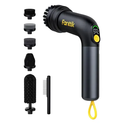 Fanttik G9 Strong Handheld Cordless Electric Spin Scrubber - MagnaStorm Motor, Dual-Speed, 5 Brush Heads, LED Display, IPX7 Waterproof, 2500mAh Type-C Charging, USB Cable, Housekeeping Cleaning Supplies for Kitchen