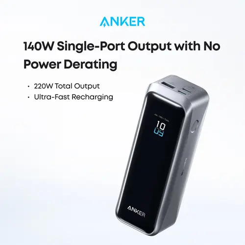 [Live Only]Anker Prime Power Bank, 20,100mAh 3-Port Portable Charger with 220W Max Output, Two-Way Charging, TSA-Approved, App Control, for MacBook, iPhone 17/16 Series, and More (Base Not Included) sohochic