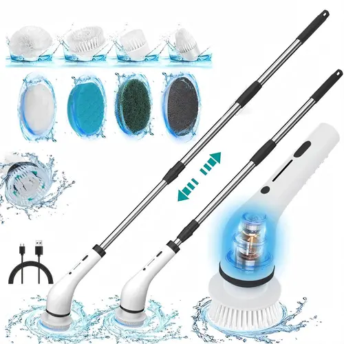 Cordless Power Scrubber - IPX7 Waterproof Electric Spin Scrubber with USB Rechargeable, Speed Adjust, Long Battery Life, Extendable Handle, Brush Heads for Reaching Tight Corners, Multi-Surface Kitchen Cleaning Tool