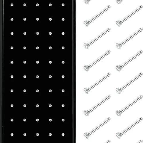 60Pcs Hypoallergenic Stainless Steel Nose Studs for Women Men Sparkly CZ Small 22G Nose Studs Rings Piercing Chic Body Jewelry 1.5mm 2mm 2.5mm Nose Piercings Kit Nose Rings Set