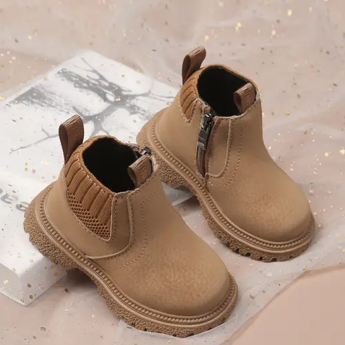 Unisex Outdoor Ankle Solid Color Boots for Kids, PU Leather & Rubber Sole, Casual Walking Shoes with Side Zipper Design, All Season Wear, Footwear Boot