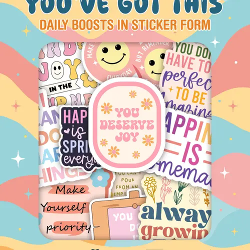 300pcs Holographic Affirmation Stickers  Boost positivity on water bottles, journals, vision boards & more! Perfect for kids & daily self-care