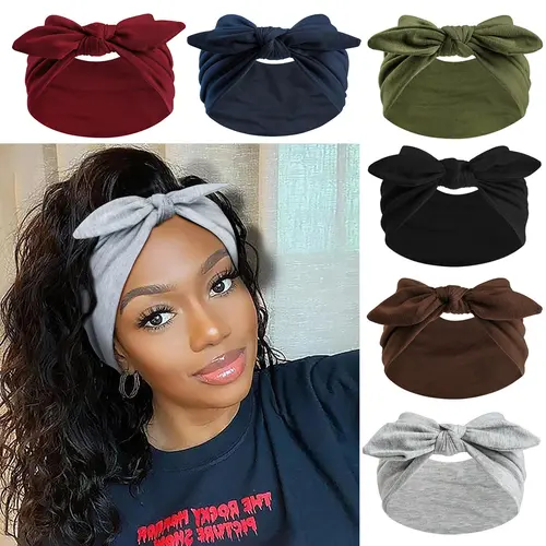 6 Pieces Rabbit Knot Hairbands, Elastic Fashion Bunny Ears Bow Head Scarf, Sweat-Absorbent Yoga Sports Headbands, Workout Headbands, Stretchy Headbands, Fall & Winter Style Headband Set