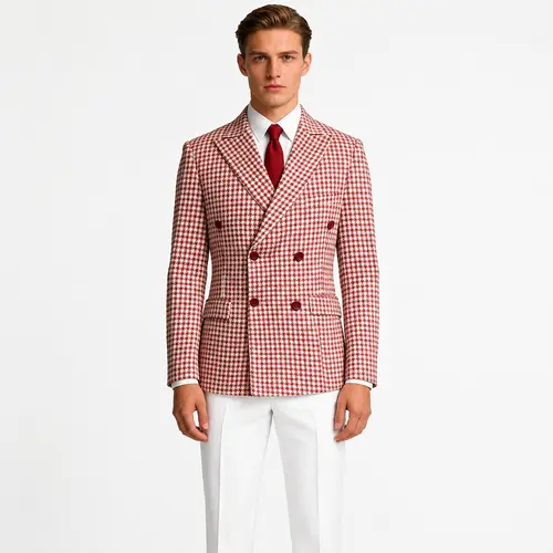 Men's Viral Houndstooth Suit Jacket Series | Black & White / Cherry Red / Bright Colors (Double Breasted / Loose Fit) | Vintage Fashion Personalized Piece, Levels Up Your Daily Outfit | Men's Trendy Fashion Slim Plaid Prom Suit Set bedazzled  suit suits F
