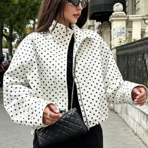 Polka Dot Oversized Jacket Women's Jacket Autumn Spring 2026 Y2K Cropped Long Sleeve Tops Fashion Drawstring Zip Up Coats Casual Fashionable Outerwear Casual Outdoor Outerwears