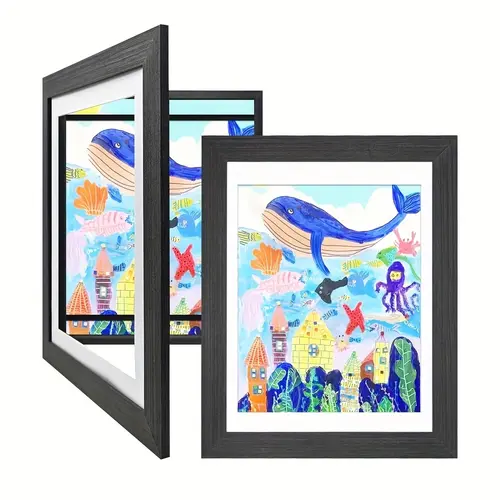 2pcs Artistic Wooden Display Frames, Picture Frames, Child Art Frame, Magnetic Closure, Wall-Mounted, for Kids' Drawings, Certificates, Crafts, Photos