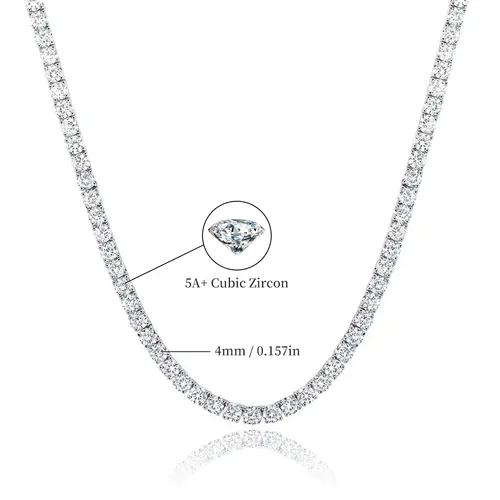 MDFUN Unisex Iced Out Tennis Chain Necklace, 3-6mm 5A+ CZ 4-Prong Bling Chain, Elegant Luxury Hip Hop Costume Jewelry, Female & Male Stylish Accessory, Thoughtful Gift Option