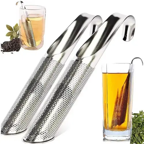 2pcs Steel-Durable Portable Tea Making Tools Set, Piping Shape Loose Tea Steeper with Long Handle Creative Spoon & Filter for Indoor Leisure Recreation