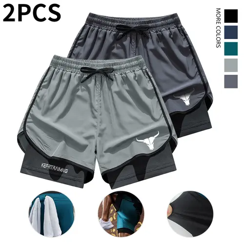 Men's Dual-Layer Athletic Bottoms - Spring/Summer Breathable Quick-Dry Shorts, 2PCS for Gym, Beach Running, Mensfashion Casual Wear