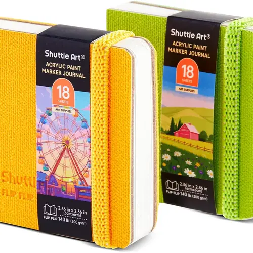 Shuttle Art Small Sketchbook - 2.36x2.36 in, 140 lb (300 GSM) Paper Watercolor Journal, 18 Sheets, Compatible with FlipFunAlong for Acrylic Paint Marker, Journaling Supplies for Doodle Art
