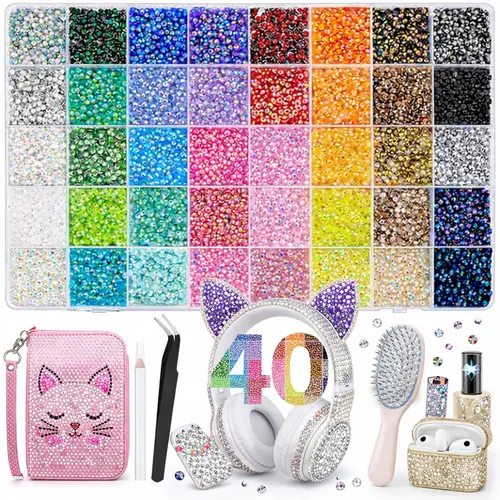 40000Pcs Multicolor Jelly Synthetic Rhinestones - Resin Flatback Beads DIY Rhinestone Kit, Resin Nail Diamond Bedazzling Supplies for Art, Book, Shoe Nail Art Decorations, Colourful Beads, Rhinestone Bedazzling Kit