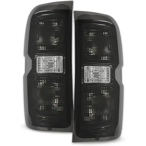 HECASA Tail Light Assembly, Compatible with 2014-2018 Chevy Chevrolet Silverado 1500/2500/3500 HD & GMC Sierra 3500 HD Dually Vehicle Truck, Bolt-On Replacement for GM2800261 Brake Lamps, Smoke Lens Chrome Housing Pair w/o Bulbs, Anti-Fade Plastic, Visibi
