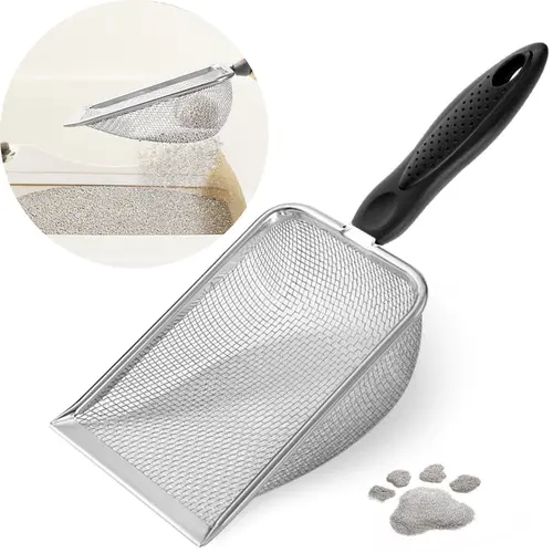 0.11" Hole Cat Litter Scoop, 10.6" Sturdy Litter Cleaner Corner Shovel, Stainless Steel Mesh Litter Shovel, Long Handle Beach Shovel, Pet Supplies, Christmas Gift