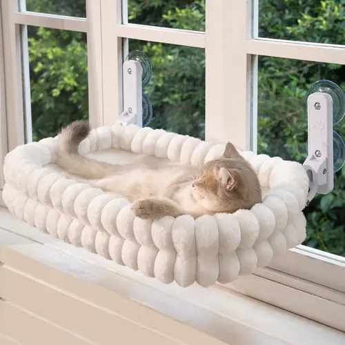 Foldable Window Perch for Medium/Large Cats - Cordless (Keeps Setup Simple), Fold-Up Design (Easy Storage), Zip Closure, Machine-Washable Bed Cover, Robust Metal Frame, Window View Hammock