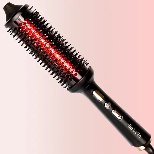ELLA BELLA Heated Round Thermal Blowout Brush w Infrared • Negative ION Hot Hair Brush • Volumizer Styler & Curler in 1 • Fast HeatUp • Dual Voltage International Use • Swivel Cord, Auto ShutOff