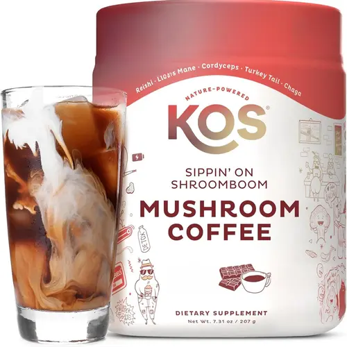 KOS Mushroom Coffee - USDA Certified Organic - Dark Chocolate Mocha Flavor - Mushroom Coffee Latte Powder with Reishi, Cordyceps, Lion's Mane, Chaga & Turkey Tail Mushrooms