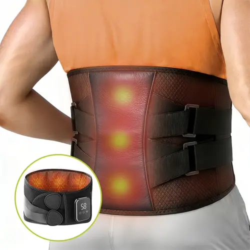 Heated LED Vibratory Back Massager Belt - Warm, Portable Vibratory Massage Device, Relaxation Aid, Strong Waist Support, Adjustable Temperature, Wireless Battery-Operated, Polyester, Ideal Birthday Gifts for Him, Low Back Pain Relief