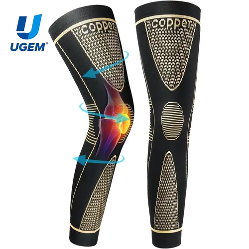 UGEM Copper Full Leg Sports Sleeve for Men & Women, 20-30mmHg Compression Brace with Non-Slip Support for Pain Relief & Weightlifting
