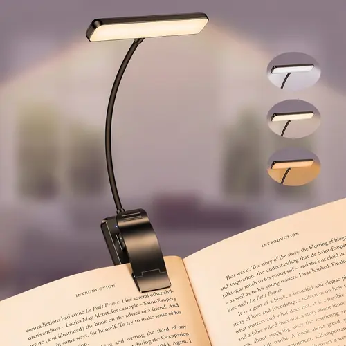 24-LED Rechargeable Clip-On Book Light - Eye-Caring Nightstand LED, Rechargeable Wireless Lamp for Readers, 3 Color Temperatures, Stepless Dimming, 80H Recharge Use, Memory Save, 80H Runtime, Lightweight Mother's Day Gift for Bedroom