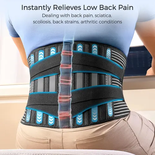 UGEM Adjustable Compression Lumbar Support Belt - 6 Stays, 16-Hole Mesh Fabric, Anti-Skid, Breathable, Lower Back Pain Relief Steady/Recovery Compression Protective Gear for Men/Women Work, Adjustable Compression Belt, Steady Support Protective Gear, Reco
