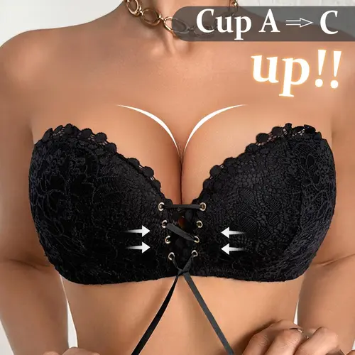 【BackToSchool】Mimilemon Women's Push Up Lace Bra with Adjustable Straps and Lace-Up Front for Comfort SummerWins and Style comfy   Everyday Elegance Black Fit SummerWins