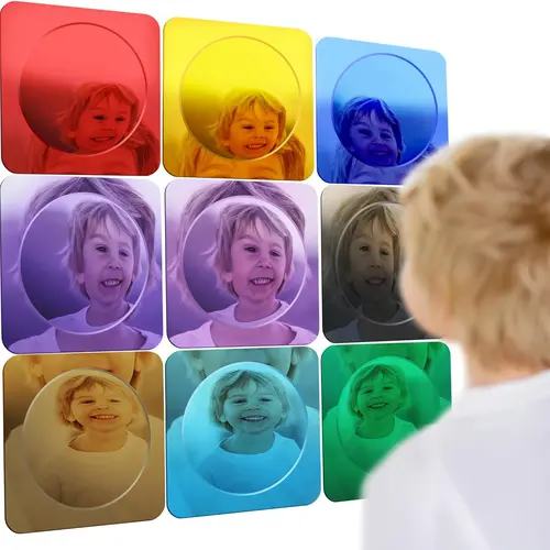 Special Supplies Sensory Bubble Wall Mirror - Multi- Color Interactive Acrylic Mirrors for Wall Decoration and Sensory Toys for Kids Classroom or Home - Room Decor -Visual, Tactile Stimulation - (Pack of 9)
