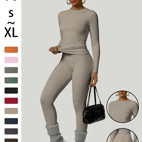 Women's Simple Solid Color Sportswear Set, Comfortable T-Shirt & Slimming High-Waisted Pants, Ideal for Yoga & Daily Wear