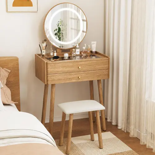 #sohochic summergarden Mini-LED Makeup Vanity - Small Wooden Stylish High-Brightness Color-Adjustable Makeup Vanity Desk with Mirror, Lights, Drawers, Adjustable Brightness, Space-Saving for Narrow Spaces, Stylish Makeup Vanities