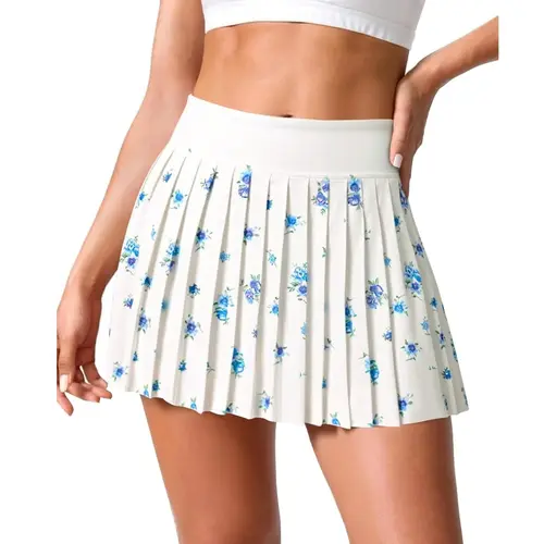 Fisoew Women's High Waisted Polyester Floral Print Pleated Tennis Skirt - Sporty Chic Style with Built-In Pockets & Inner Shorts for Workout #SummerVibes #TikTokShopJumpstartSale (Yoga Skirt Option)
