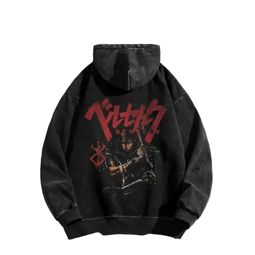 Berserk Ninja hoodie streetwear style Guts Long Sleeve acid wash Cotton Unisex Vintage sweatshirt gym fit daily lowkey  wear