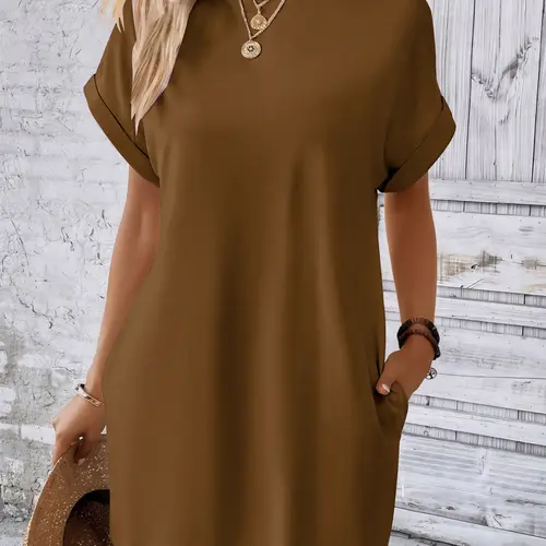 USBoutiqueCHIC Women's Relaxed Loose Fit Shirt Dress Long Sleeve Casual Tunic in Soft Brushed Fabric with Pockets for Effortless Style and Supreme Comfort