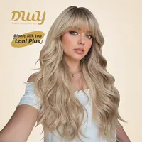 Loni Plus - New Color! DWY Bionic Silk Top 24-Inch Long Wave Light Brown Glueless Synthetic Wig with Bangs for Women High-Quality Premium Fiber Easy Wear Comfortable Fit