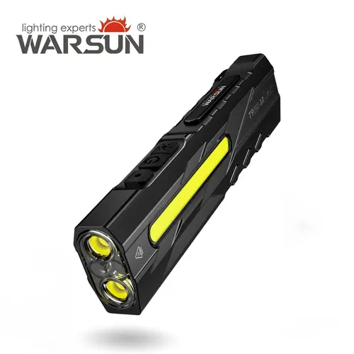 WARSUN T9 EDC Flashlight, 1500 Lumens USB-C Rechargeable LED Flashlight with Red Laser, UV Light, Side Flood Light, Magnetic Tail & Pocket Clip, Battery Indicator