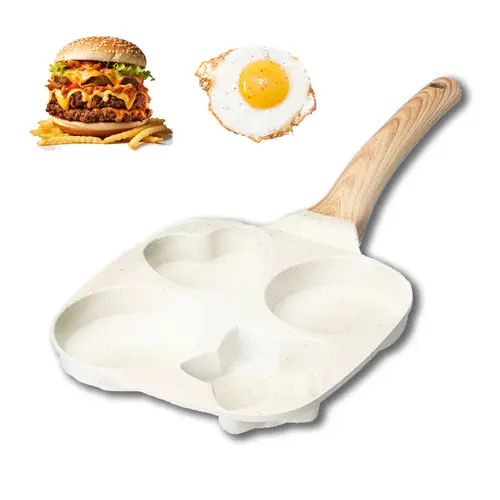 High-Quality 4-Cup Granite Nonstick Frying Pan - Eco-Friendly, Induction-Safe Cookware with Heart/Star-Shaped Rings, Versatile Omelette Pan for Gas Stoves
