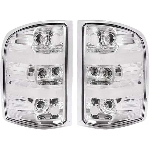 HECASA Pair of Halogen Tail Light Lamps, Car Accessories for Vehicle, Compatible with 2007-2014 Chevy Silverado 1500/2500 HD/3500 HD & 2007-2009 GMC Sierra 3500 HD, Driver & Passenger Side, Transparent Lens-Chrome Housing