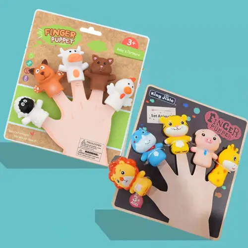 Hatwoo 5pcs Colorful Kids' Finger Puppets Set - Mini Rubber Fruit (Pineapple, Banana, Avocado), Animal (Pig, Fox, Giraffe) & Plant (Broccoli) Toys for Story Time, Christmas Party Favors