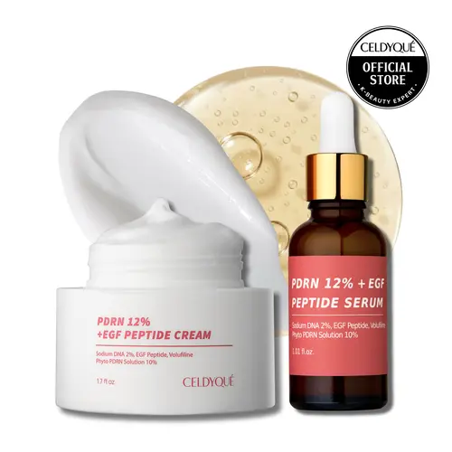 [CELDYQUE] PDRN 120000ppm EGF Serum + Cream Set - Volufiline, Hyaluronic Acid, Lightweight Moisture-Restoring Skin Repair Anti-Aging Duo for Radiant Skin