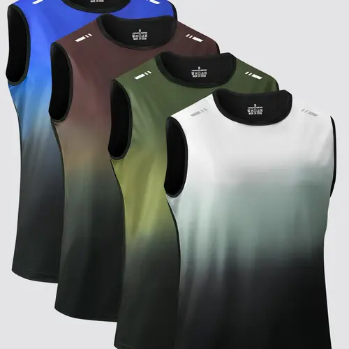 Men's Sporty Tank Tops Set, 3/4/5 Pieces, Ombre Pattern, All-Season Wear, Comfortable & Stylish Activewear for Fitness, Sleeveless Sports Tops
