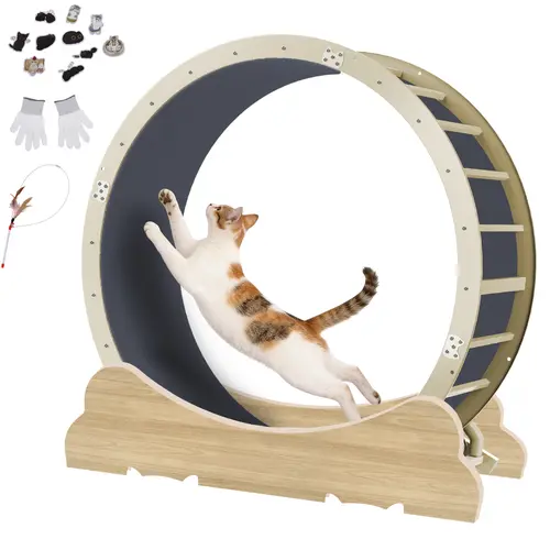Burn cat energy! COMHOMA Ultra-Quiet Metal Cat Wheel | Sturdy Steel Frame Cat Exercise Wheel with Non-Slip Surface & Safety Lock, Extra-Wide Indoor Cat Treadmill for Weight Loss, Enrichment & All Cat Sizes