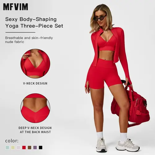 MFVIM Women's Sports Three-Piece Set Impact Compression Outdoor Fitness Running Activewear Versatile Everyday Workout High Waist Butt Lifting Yoga Pants