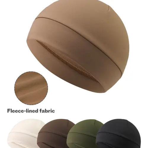 5-Pack Fleece Lined Hats, Unisex Sports Cycling Inner Caps, Outdoor Winter Warm Breathable Sweat Absorption, Casual Plain Design, Athletic Hats, Fitted Caps