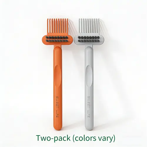 Bsapy Reusable Detangling Hair Brushes & Combs Cleaner Double Pack (Random Colors) - Dual-Tools Mini Rake with Nylon Bristles, Removes Hair, Dust, Product Build-Up, Compact Set Fits Bags & Drawers, Professional/Home Use