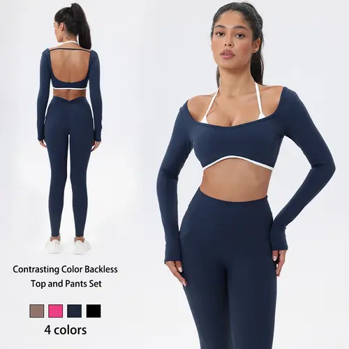 NVWA Women's 2-Piece Seamless Athletic Gym Set - High Waist Leggings, Long Sleeve Crop Top, Halter Sports Bra, Tank Tops, Cute 2 Piece Sets, Gym Clothes Women, Outdoor Fitness TikTok Shop Back to School