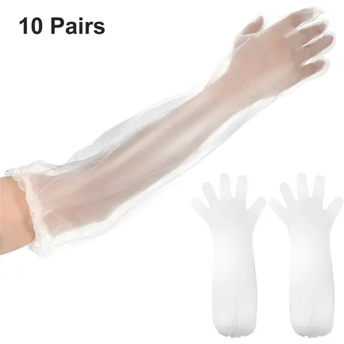 10 Pairs Long-Handle Work-Safe Full Finger Cleaning Gloves, 23.6 Inches Waterproof Durable Multifunctional Reusable Disposable-Alternative for Kitchen Dishwashing, Household Tasks (Cleaning Supplies Included)