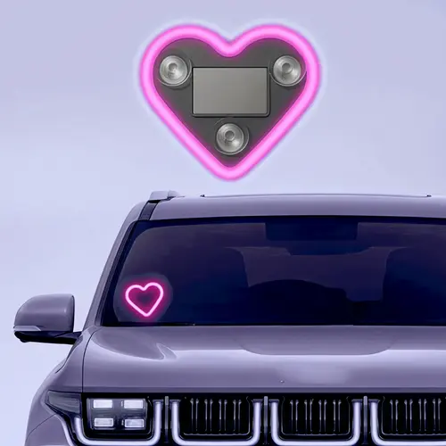 Car LED Ambient Light-Solar-Powered Heart.Shaped LED Neon Light, IP65 Waterproof CarDecor, Switchable Modes, Romantic Cars.Romantic Ambient Lighting for Couples																	