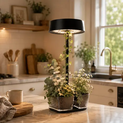 ORADO Rechargeable Cordless Full Spectrum Desk Grow Lamp with Acrylic Planter & Tray - Minimalist Modern Home Decoration Indoor Light for Mini Herbs, Small Spaces, Cordless Design