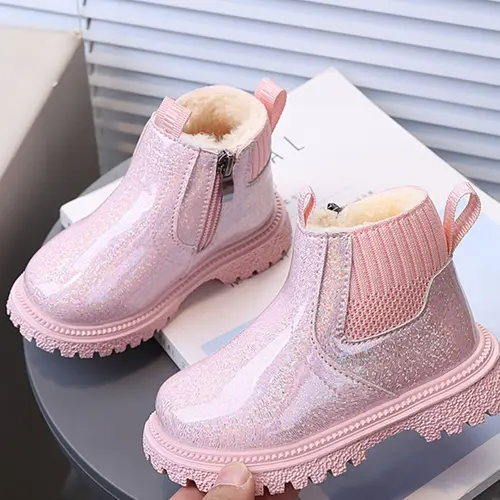 Toddler Girl Glitter Ankle Boots, Winter Warm Faux Fur Lined Snow Boots For Toddler Girls, Side Zipper Footwear, Cute Winter Boot