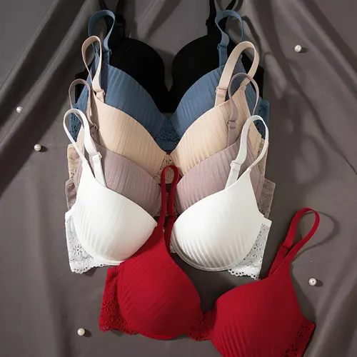 6pcs Pack Women's Underwire Push-Up Bra with Boning - Full Lift Lace Front Overlay, Non-Detachable Padded Cups & Underwire Suitable for Daily Wear,, Parties - Elegant Lift & Posture (Hand Washable)