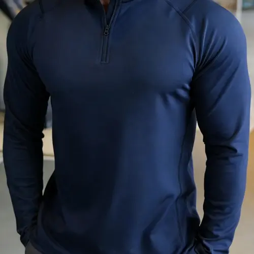 New Men's Sports Fitness Quick-Dry Running Training Shirt Casual Long Sleeve Polo, Comfortable and Breathable Workout Top, Activewear Fitness Sports Tops